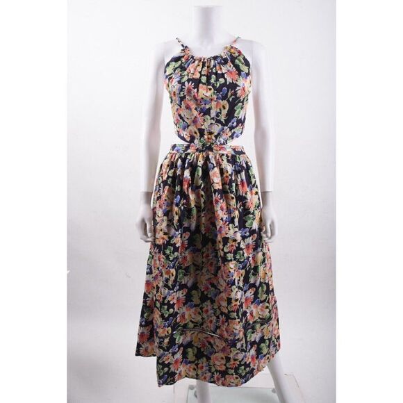 Something Navy Womens Cut-Out Dress Midi M Multi-Color Floral Blue Orange NWT - Picture 1 of 6